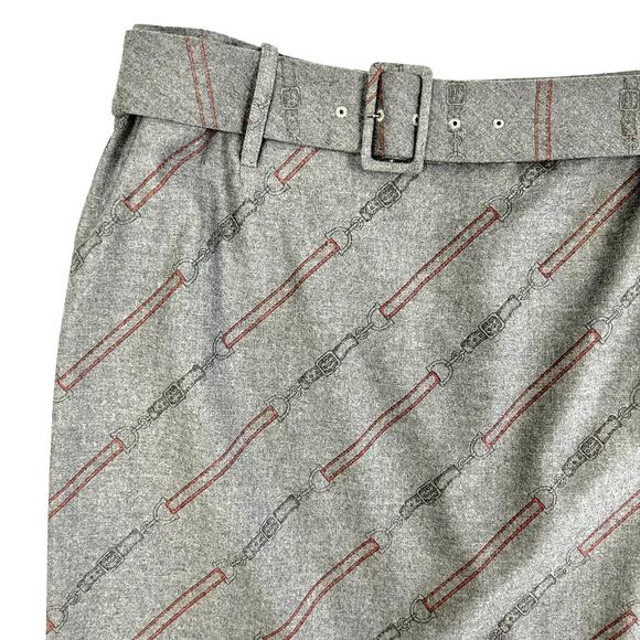 NWT J. McLaughlin Equine Horsebit Belted Skirt Womens 14 Grey Wool Cashmere - Picture 2 of 8